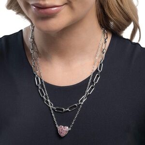 Silver and Pink Heart Pendant Necklace